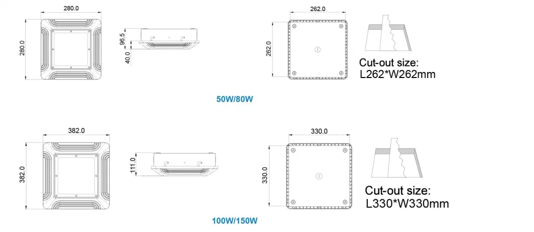 100W SMD Gas Station Embeded Mounting LED Canopy Light