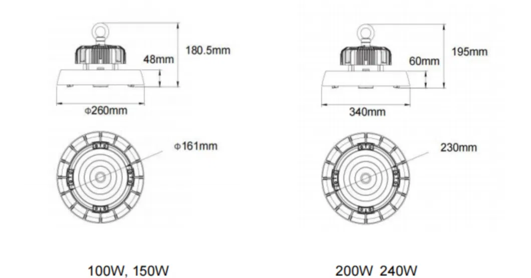 200W 240W IP65 100W Waterproof Factory Workshop Warehouse Arena Supermarket Lamps Industrial Lights LED High Bay Light